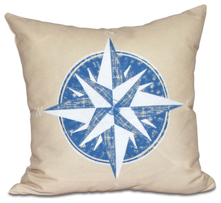 Compass, Geometric Print Pillow, Taupe And Beige, 18"x18"