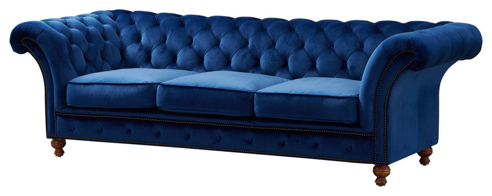 Peyton Sloped Arm Chesterfield Sofa Blue Velvet