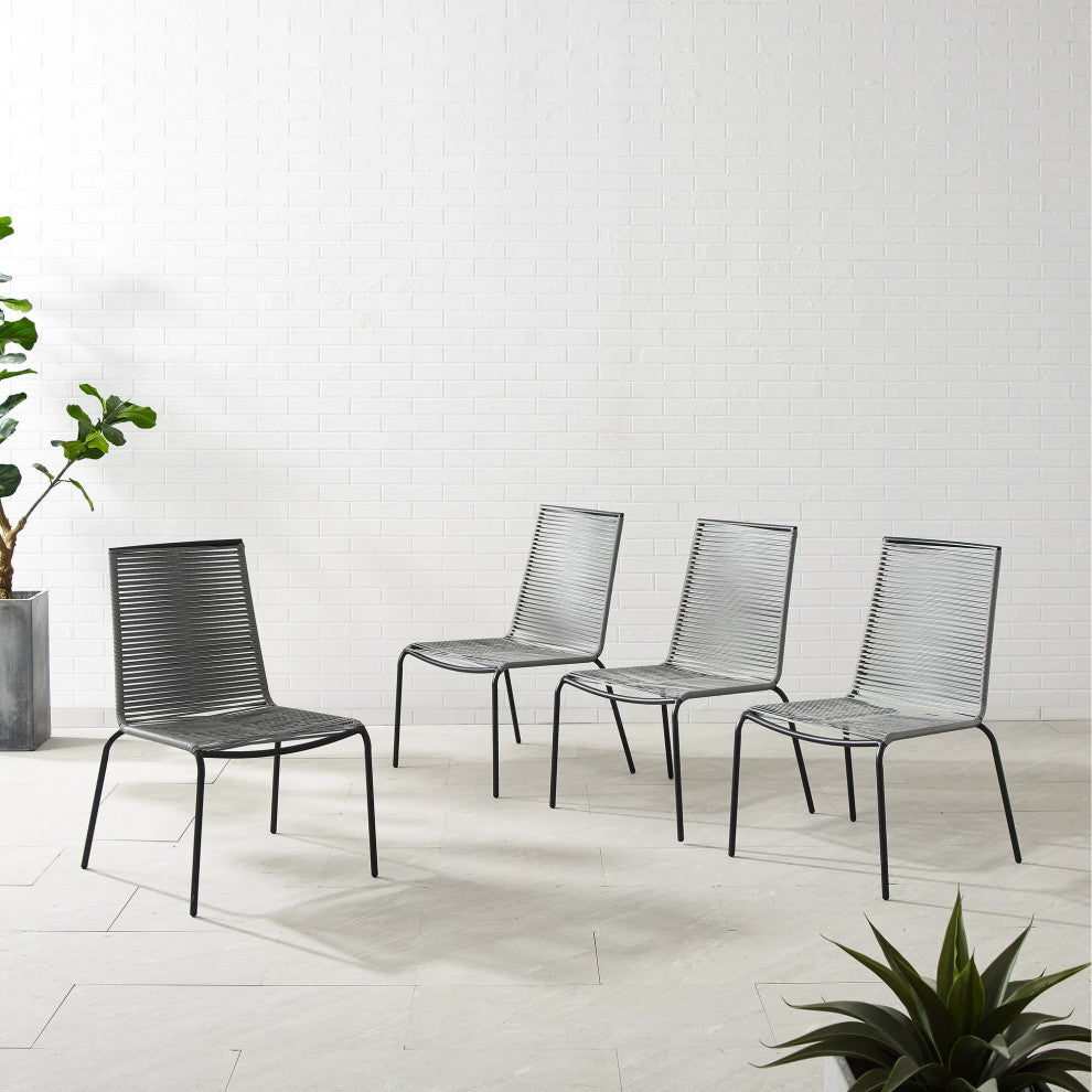 Set of 4 Modern Patio Chair, Stackable Design With Handwoven Wicker Seat, Gray