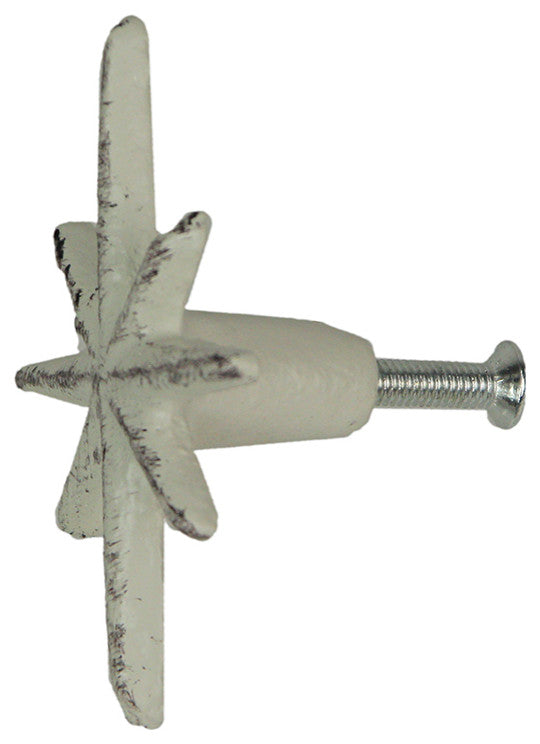Set of 6 Antique White Finish Mid Century Modern Starburst Drawer Pulls Knobs