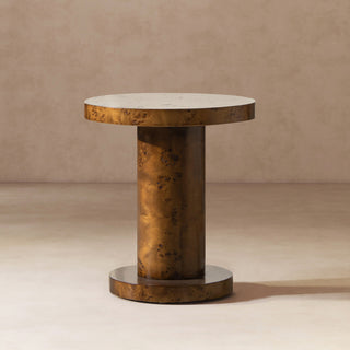 Bolin 18" Dark Walnut Brown Burl Wood Round Pillar Side Table