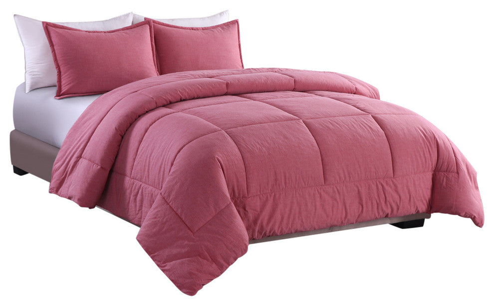 Washed Cotton Comforter Mini Set, Red, Twin