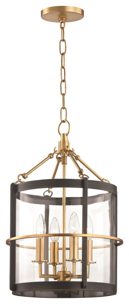 Ren 4-Light Small Pendant With Clear Glass Shade, Aged Brass and Old Bronze