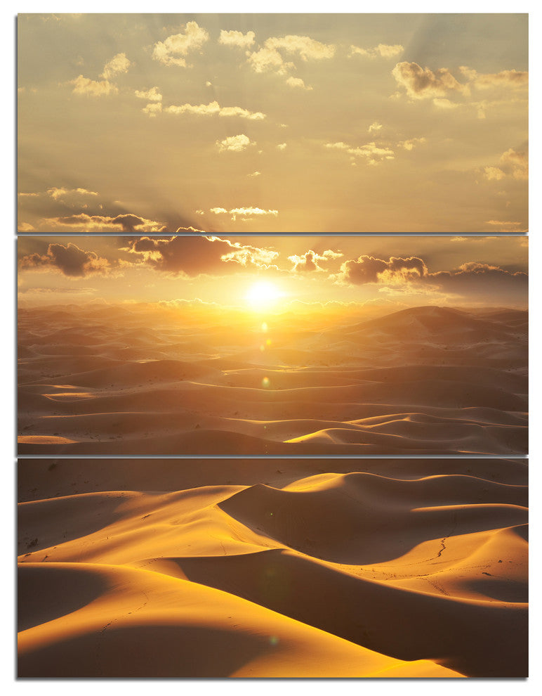 Evening Sahara Desert with Sunlight, Landscape Canvas Art, 28x36, 3 Panels