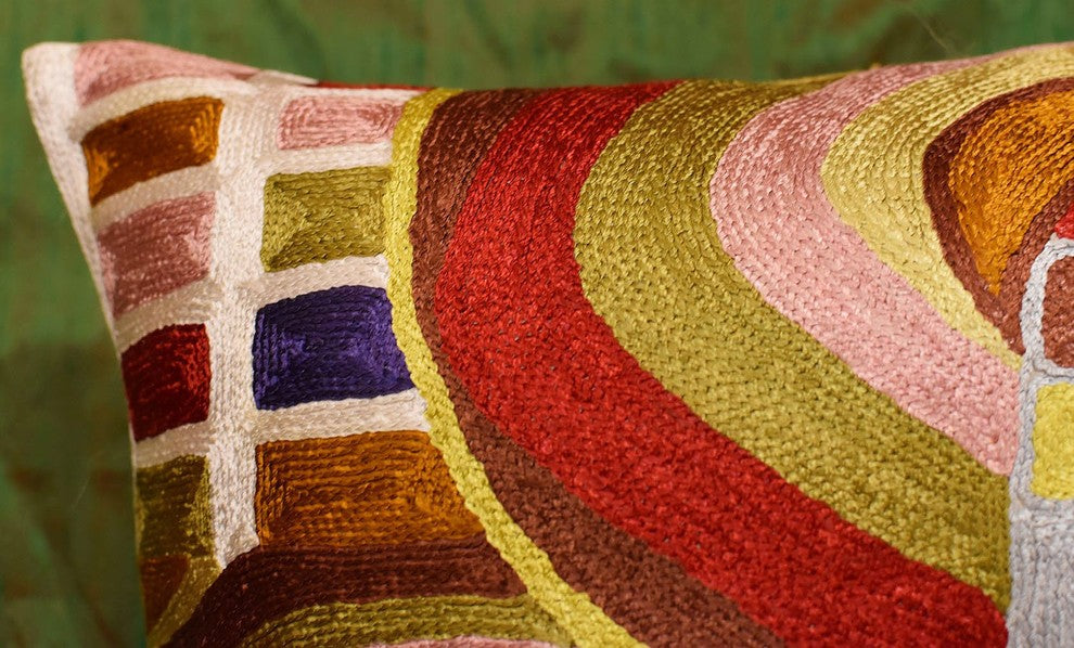 Hundertwasser Biomorph II Accent Pillow Cover Handmade Art Silk 18x18"