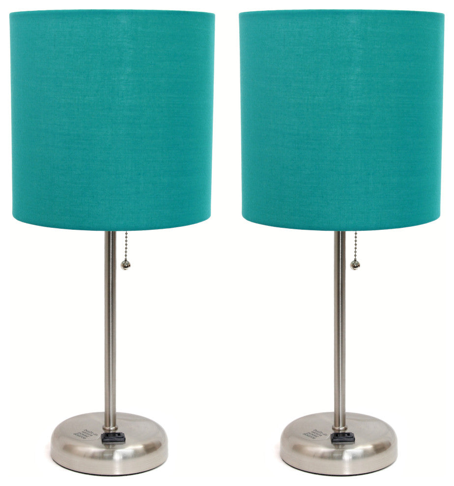 LimeLights Stick Lamp with Charging Outlet and Fabric Shade Two Pack Set