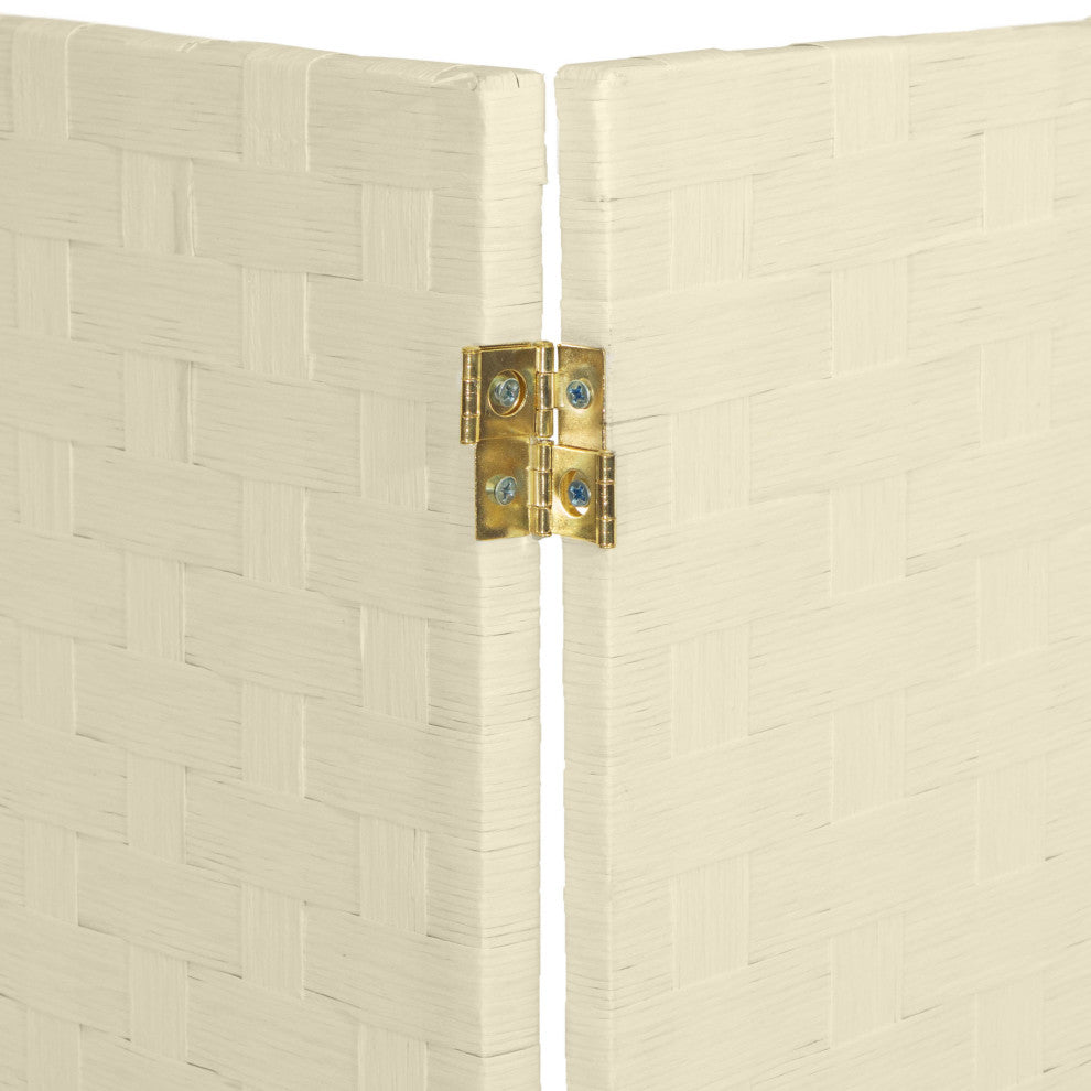 2 ft. Short Woven Fiber Room Divider 6 Panel Cream
