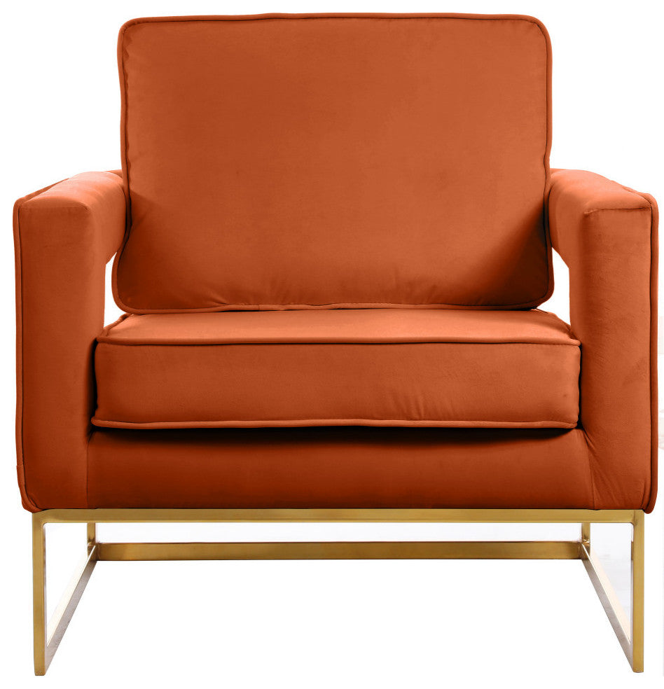 Noah Velvet Upholstered Accent Chair, Cognac, Gold Base