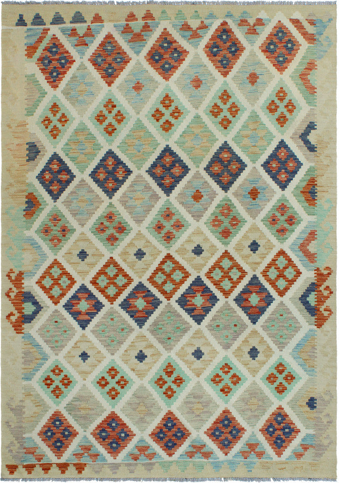 Sun Faded Flatweave Nye Beige/Navy Rug, 5'8x8'0