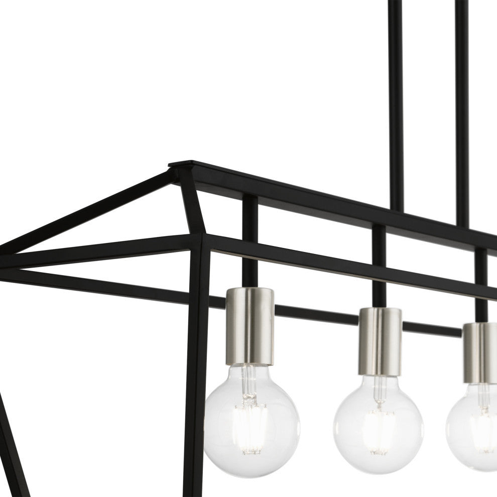Devone 4 Light Black With Brushed Nickel Accents Linear Chandelier