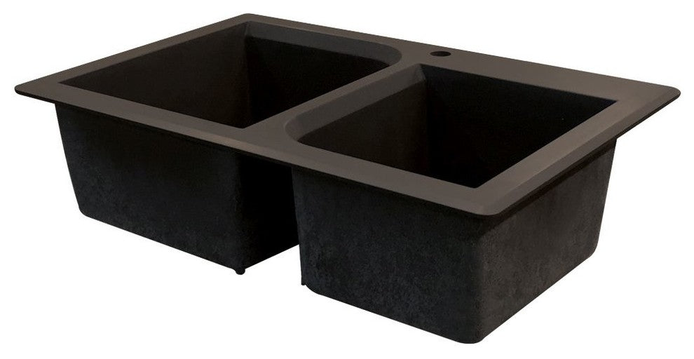 Radius 33" silQ Granite Double Bowl Kitchen Sink with 3 Holes in Espresso