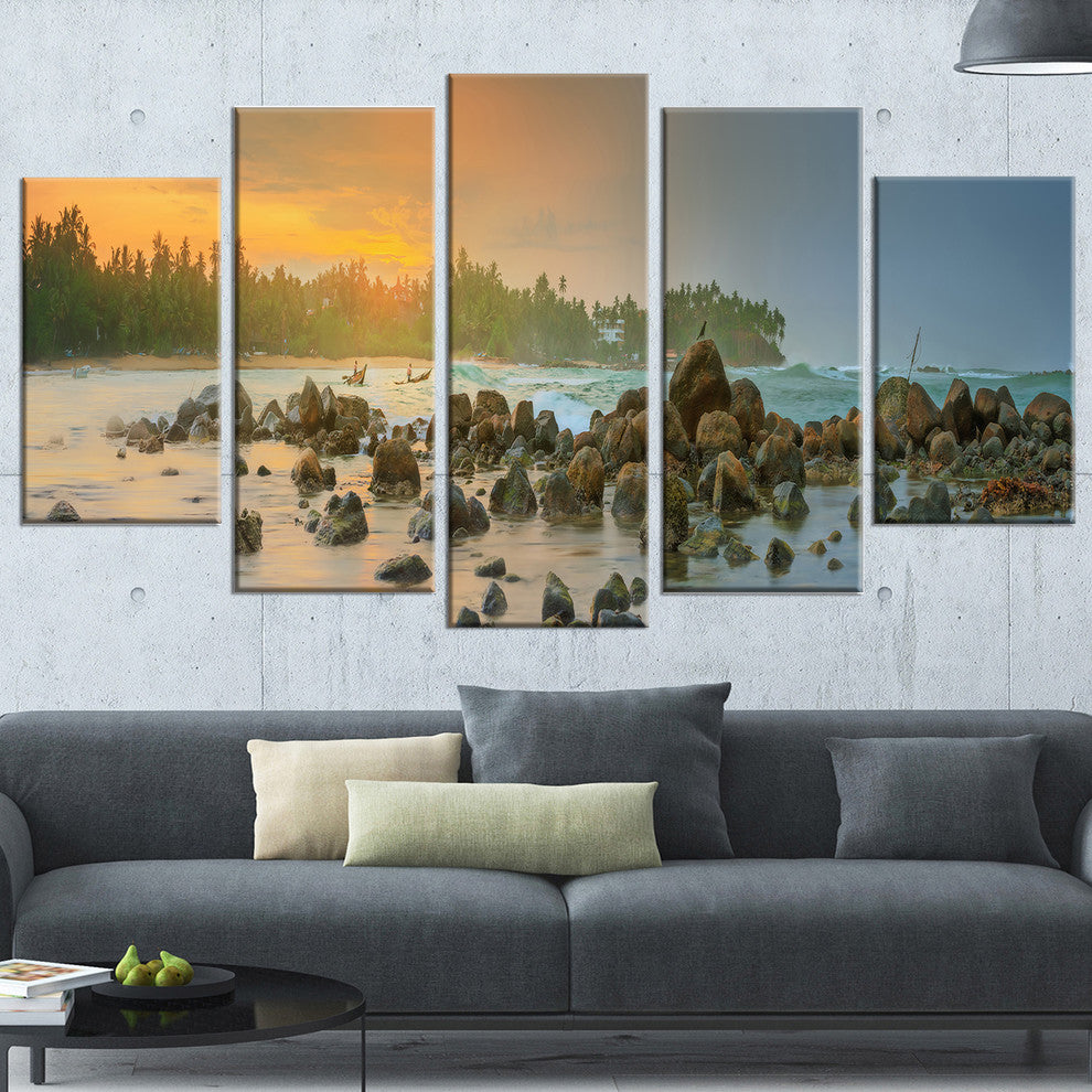 "Romantic Untouched Beach Sunset" Canvas Print, 5 Panels