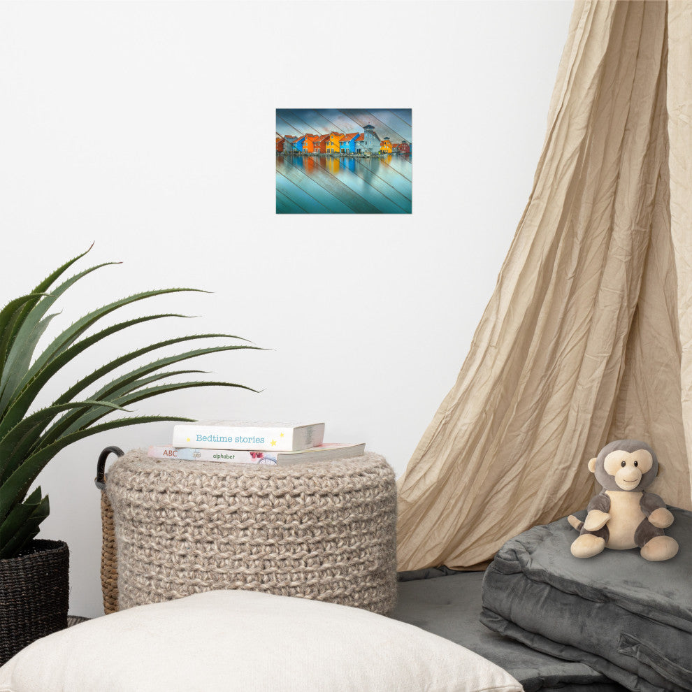 Faux Wood Blue Morning at Waters Edge Groningen Unframed Wall Art Prints, 8" X 10"