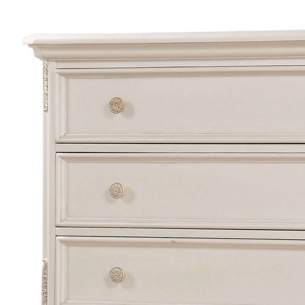 Benzara BM185914 Wooden Drawer Chest With Five Drawers, Pearl White