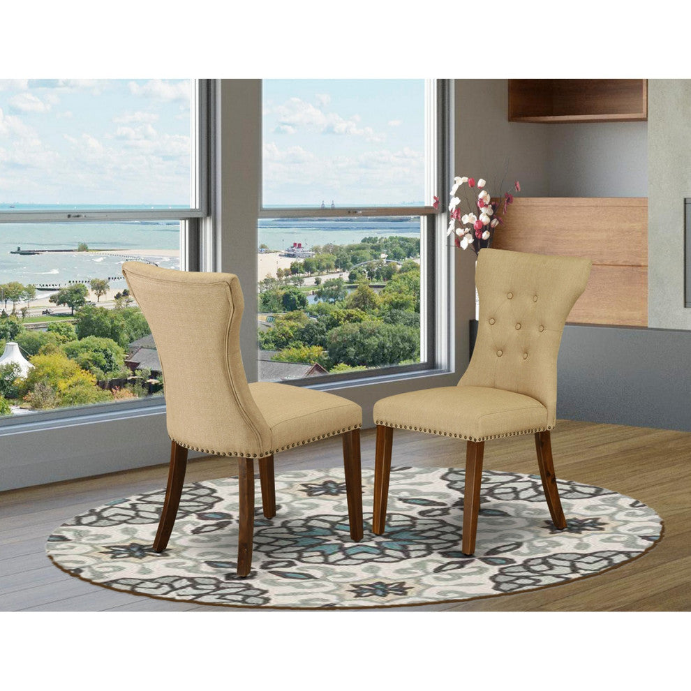 Gallatin Parson Chair, Antique Walnut 401 Leg, Brown Fabric Color Set of 2