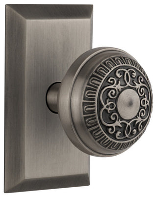 Studio Plate Passage Egg and Dart Door Knob, Antique Pewter