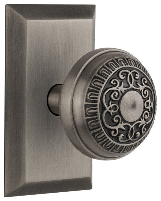 Studio Plate Passage Egg and Dart Door Knob, Antique Pewter