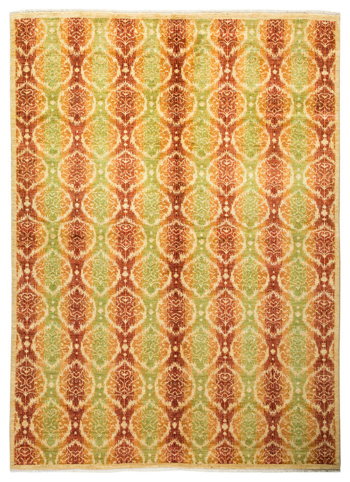 Suzani, One-of-a-Kind Hand-Knotted Area Rug Yellow, 6'2"x8'6"