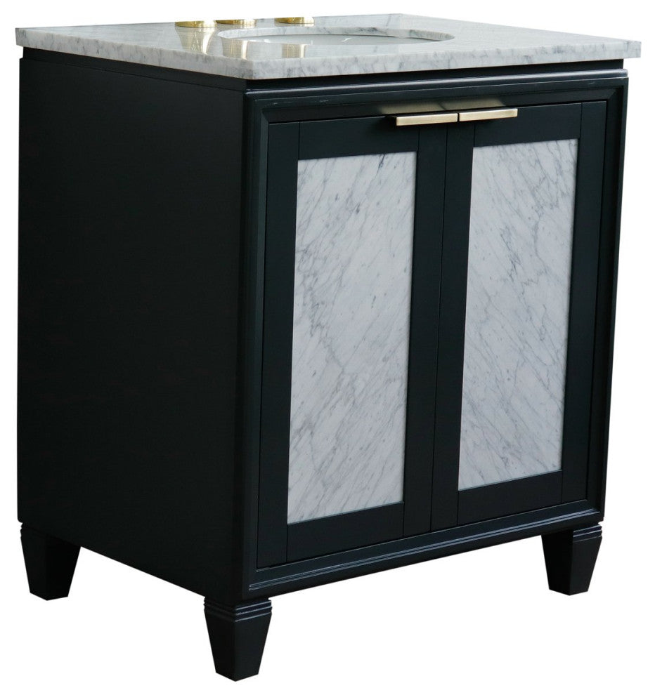 31" Single Sink Vanity, Dark Gray Finish With White Carrara Marble