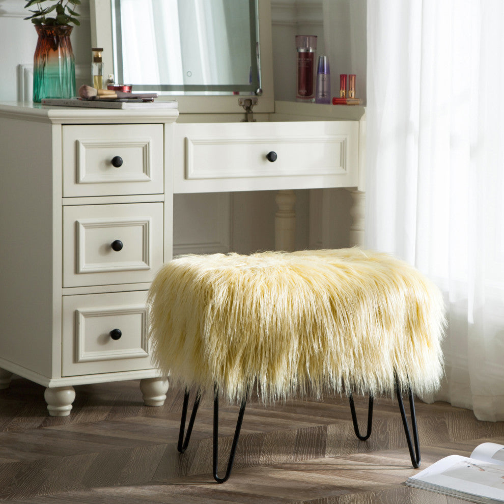 Mongolian Fur Ottoman, Pineapple Slice, 19''x13''x17''