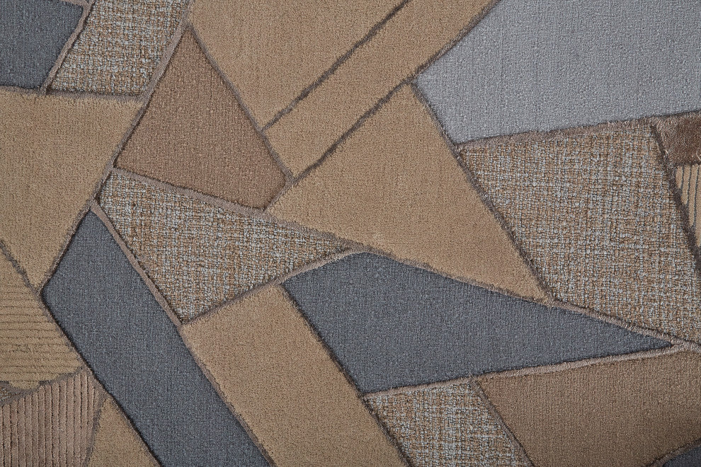 Weave & Wander Cutlor Graphic Wool Rug, Tan/Gray/Cool Blue, 2ft x 3ft Rug