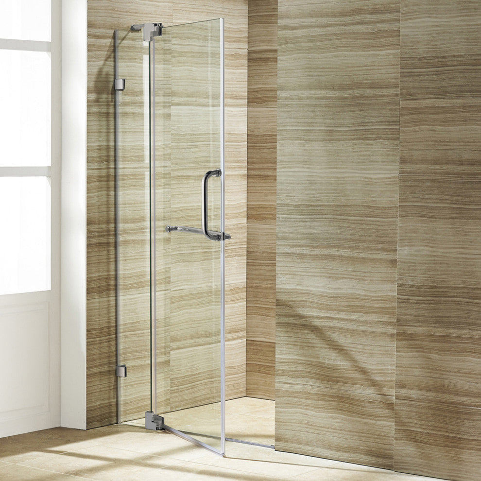 VIGO Pirouette 30" to 36" W x 72" H Frameless Pivot Shower Door, Chrome, Clear Glass