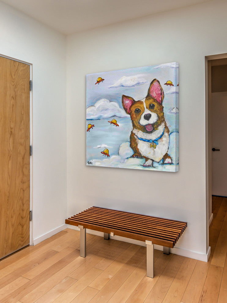 "Corgi in Space" Painting Print on Wrapped Canvas