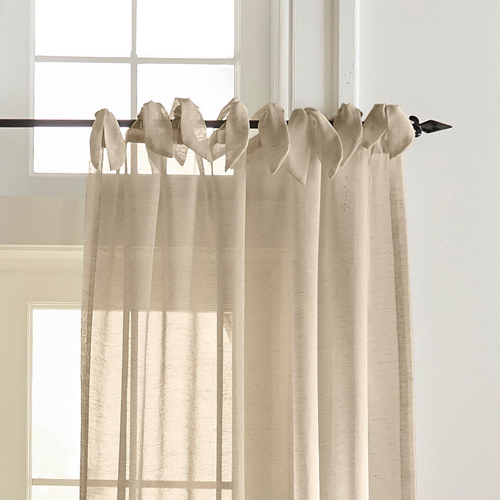 Vienna Tie-Top Sheer Window Curtain, Flax, 52"x95"