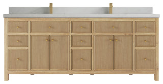 Sonoma 84 Double Sink Bath Vanity in Light Natural Teak with 2" Carrara Quartz