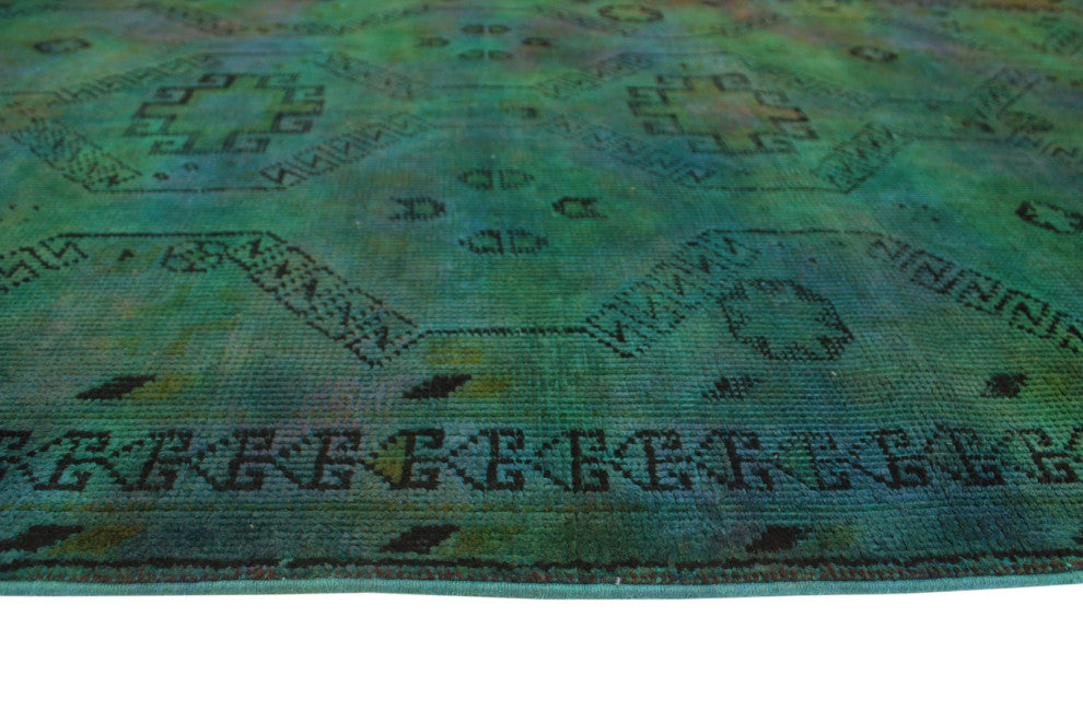 Vintage Distressed Overdyed Khatereh Green Runner