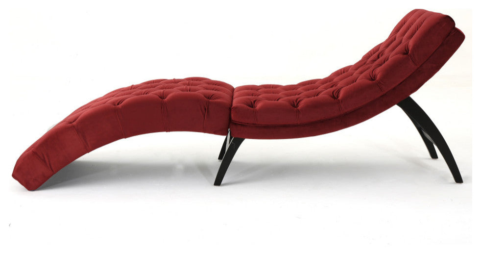 GDF Studio Grasby Tufted New Velvet Chaise Lounge, Garnet