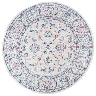 Modern Persian Vintage Medallion Light Grey/Red 6' Round Area Rug