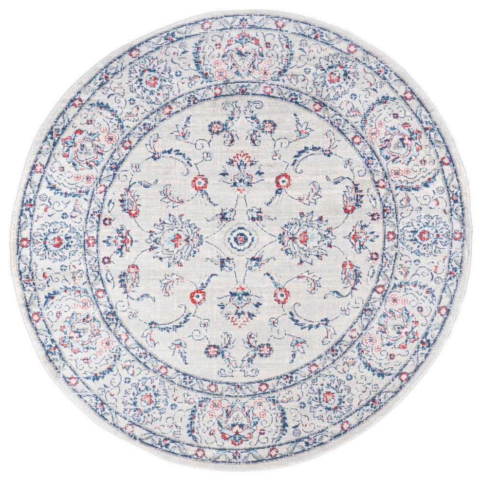 Modern Persian Vintage Medallion Light Grey/Red 6' Round Area Rug