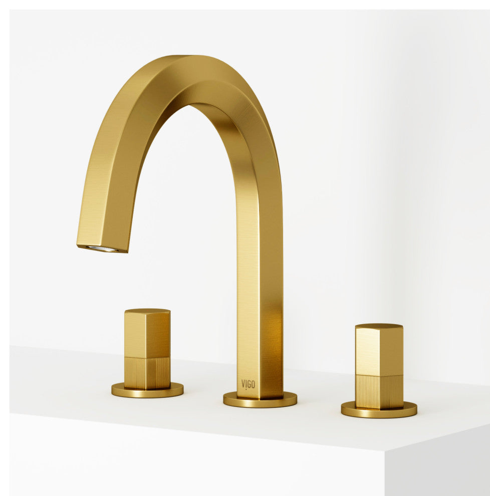 VIGO Hart 9" H 2-Handle Widespread Bathroom Faucet, Matte Brushed Gold