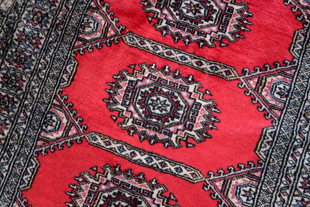 Handmade Vintage Uzbek Bukhara Rug 3'x6.1', 92cmx186cm 1970s