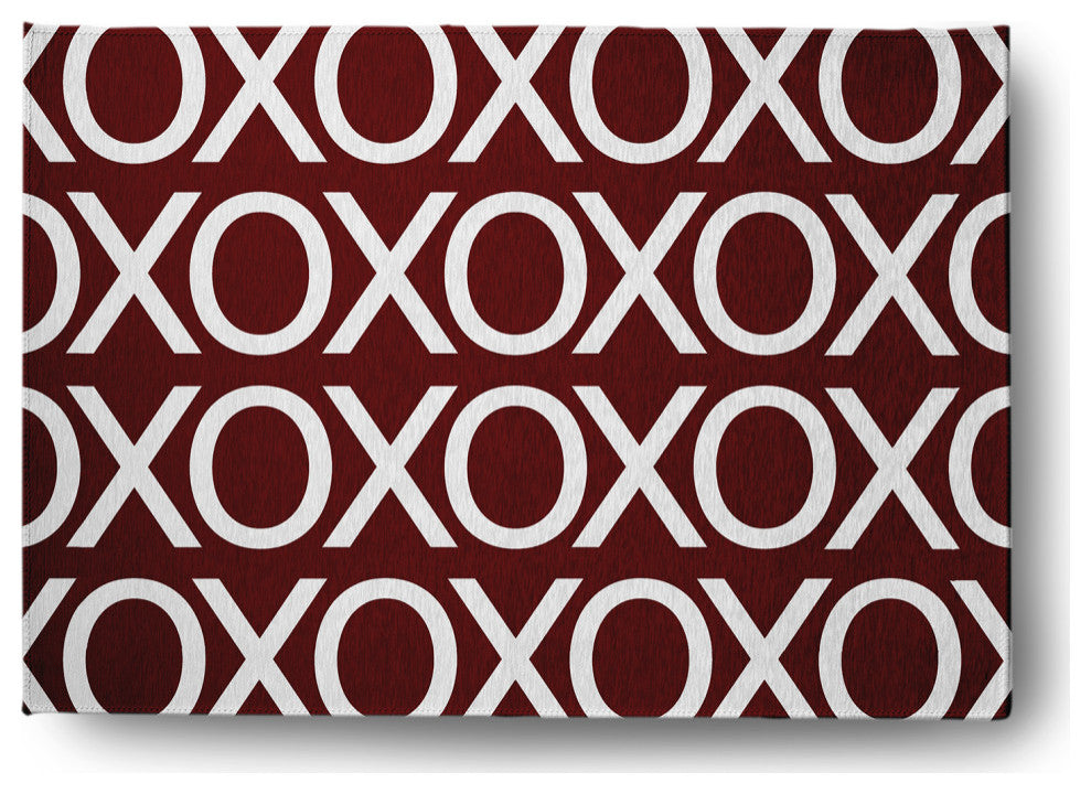 Hugs and Kisses Valentines Chenille Rug, Maroon, 5'x7'