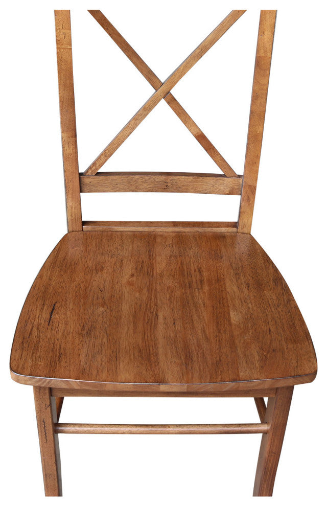 Set of Two X-Back Chairs, Distressed Oak