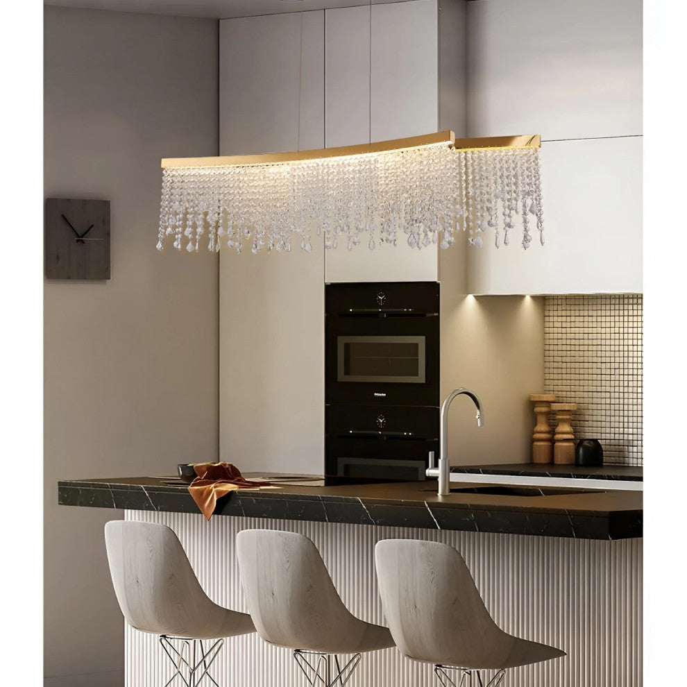 Vado Ligure | Modern Gold Crystal Ceiling Chandelier for Dining Room, 59"