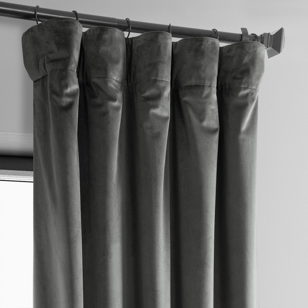 Heritage Plush Velvet Curtain Single Panel, Pepper Grey, 50"x84"