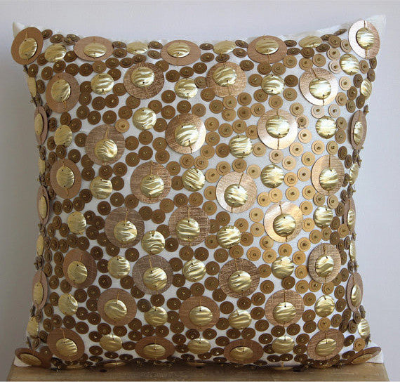 3D Gold Sequins 18"x18" Art Silk Gold Pillow Cases, Gold Disco Balls