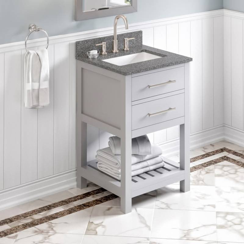 Wavecrest Contemporary Grey 24" Vanity, Boulder Cultured Marble Vanity Top