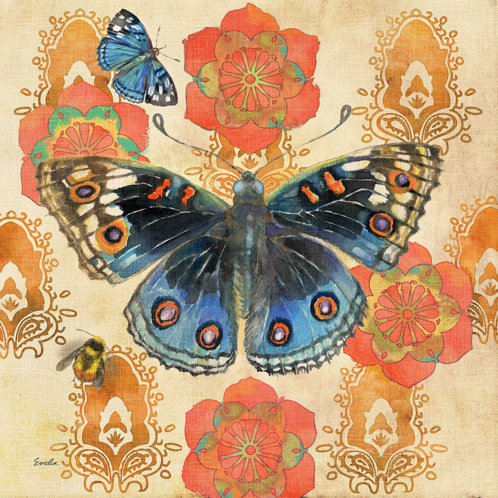 "Blue Pansy Butterfly" Painting Print on Canvas by Evelia