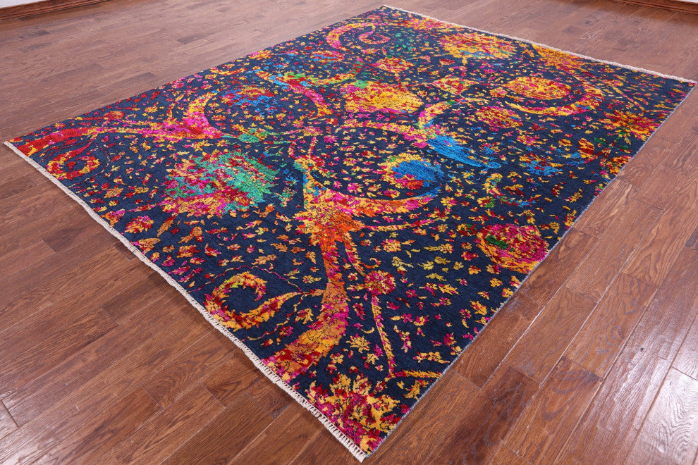 7' 11" X 9' 11" Wool & Silk Persian Sickle Leaf Design Handmade Rug - Q13492