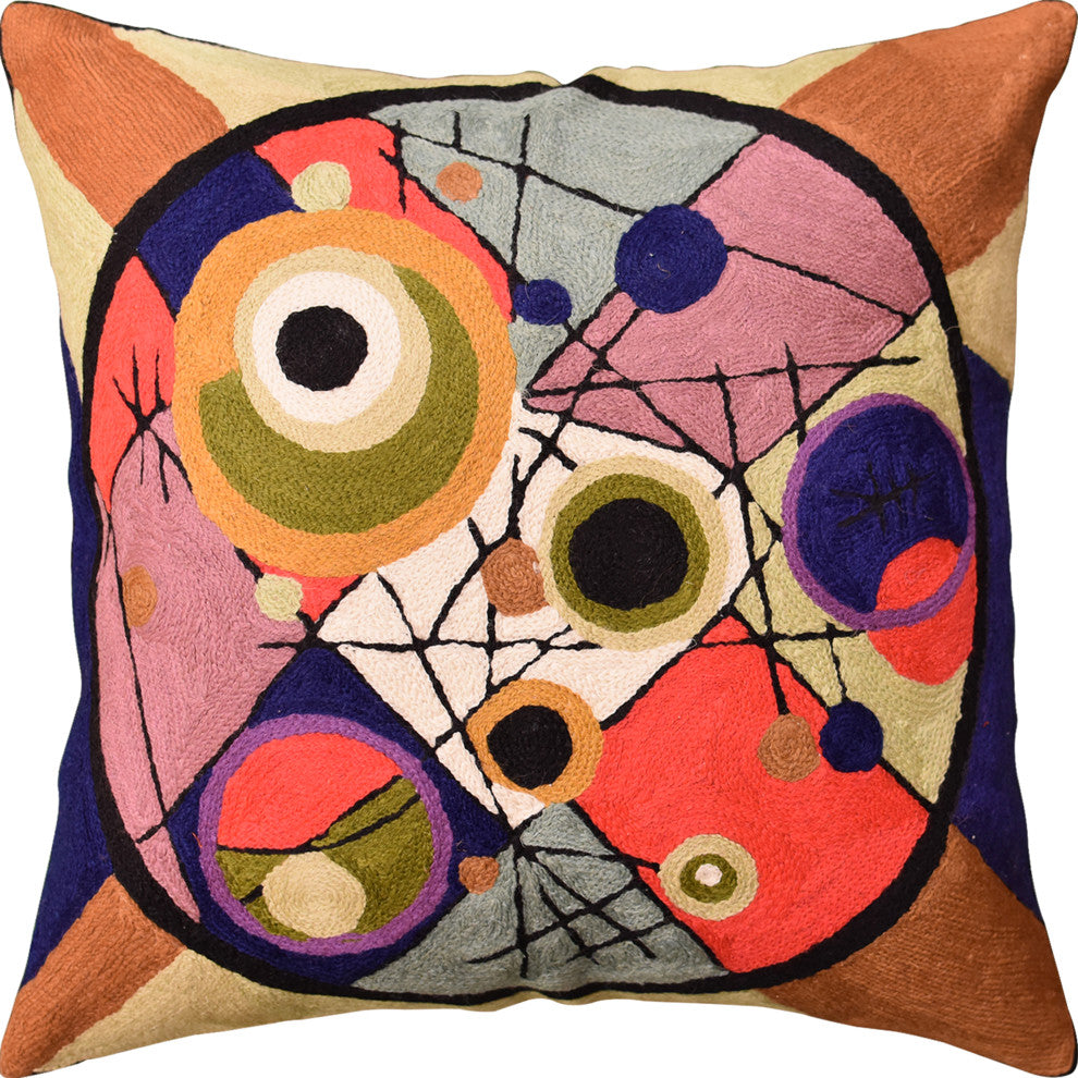 Kandinsky Circles In Circle II Throw Pillow Cover Handembroidered Wool 18x18"