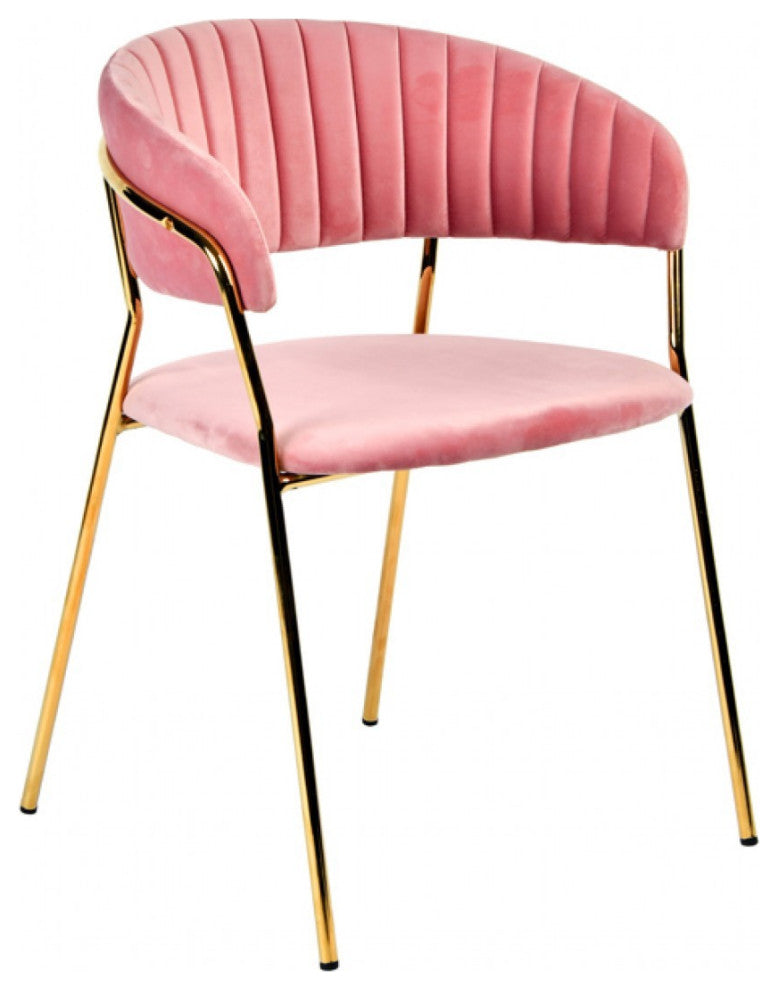 Set of 2 Curved Chic Pink and Gold Velour Dining Chairs