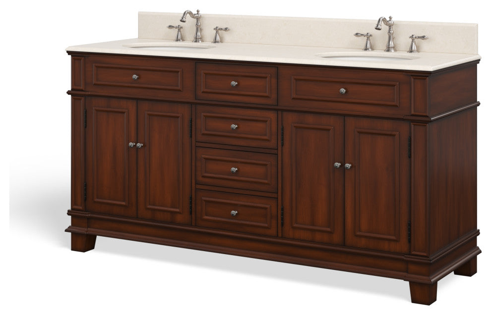 The Bergen Bathroom Vanity, Brown, 70", Double Sink, Freestanding