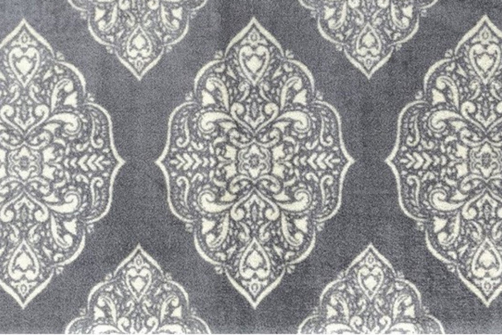 2' x 6' Gray and Ivory Scallop Medallion Washable Runner Rug