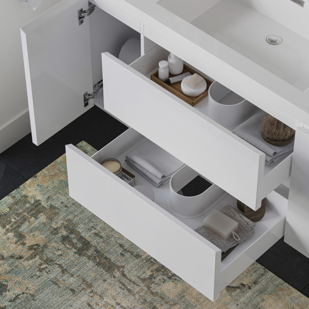 Beacon Bath Vanity, High Gloss White, 48", Single Sink, Wall Mount