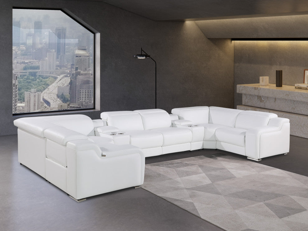 Marco-8-Piece 4-Power Reclining Italian Leather Sectional, White