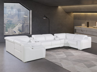Marco-8-Piece 4-Power Reclining Italian Leather Sectional, White